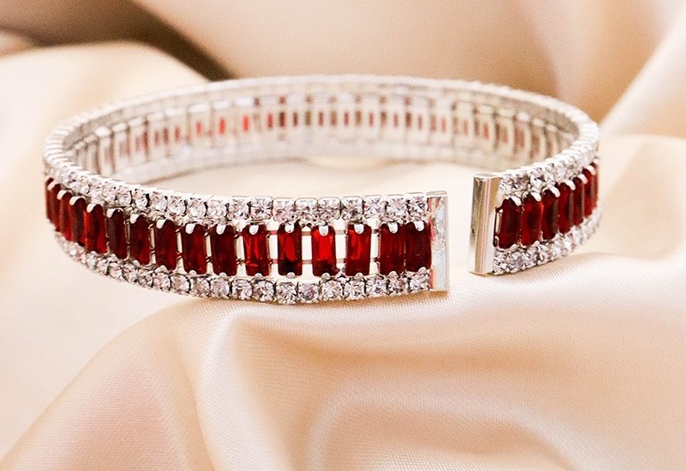 red silver tennis bangles